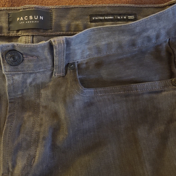 PacSun Distressed Stacked Skinny Jeans | Ripped Knees | Dark Gray | 32 x 32 - Picture 3 of 9